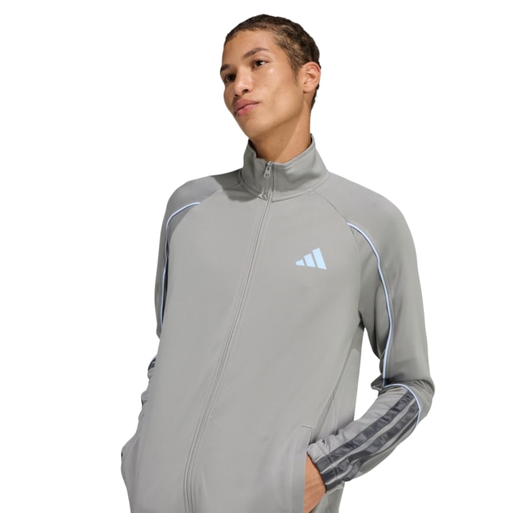 Agasalho Adidas Stadium 3 Listras Masculino - Cinza