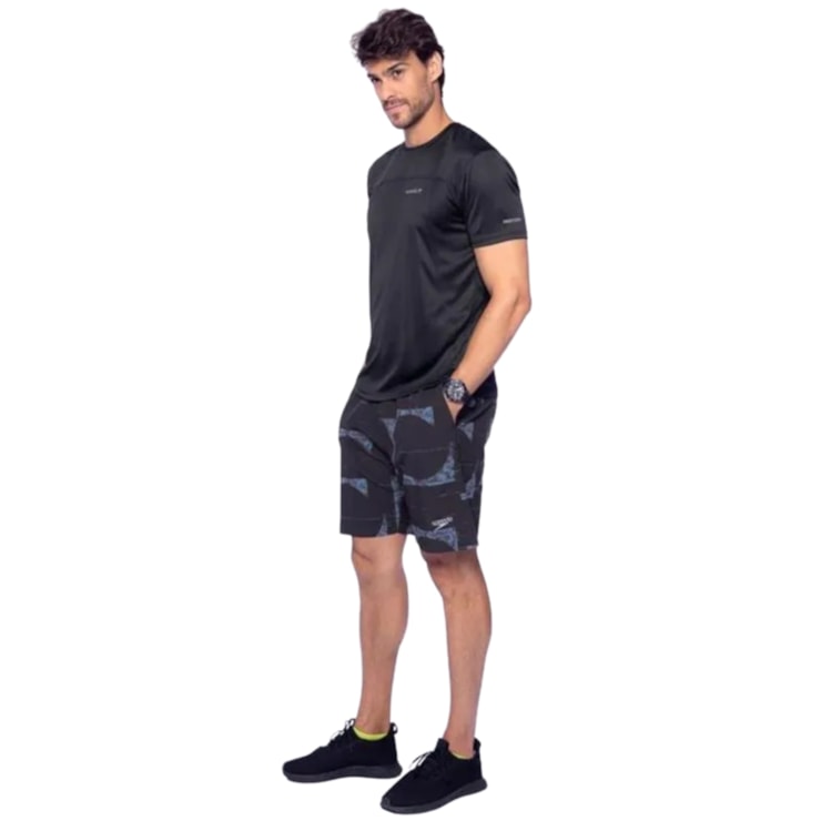 Bermuda Speedo Média Estampada Masculina - Preta
