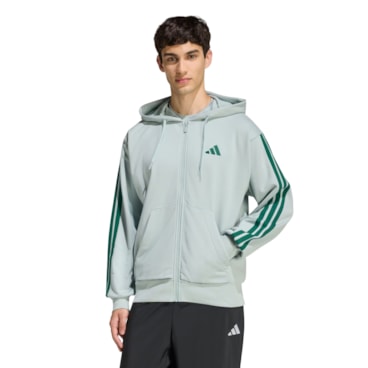 Blusão Adidas com Capuz Essentials Masculino - Cinza/Verde