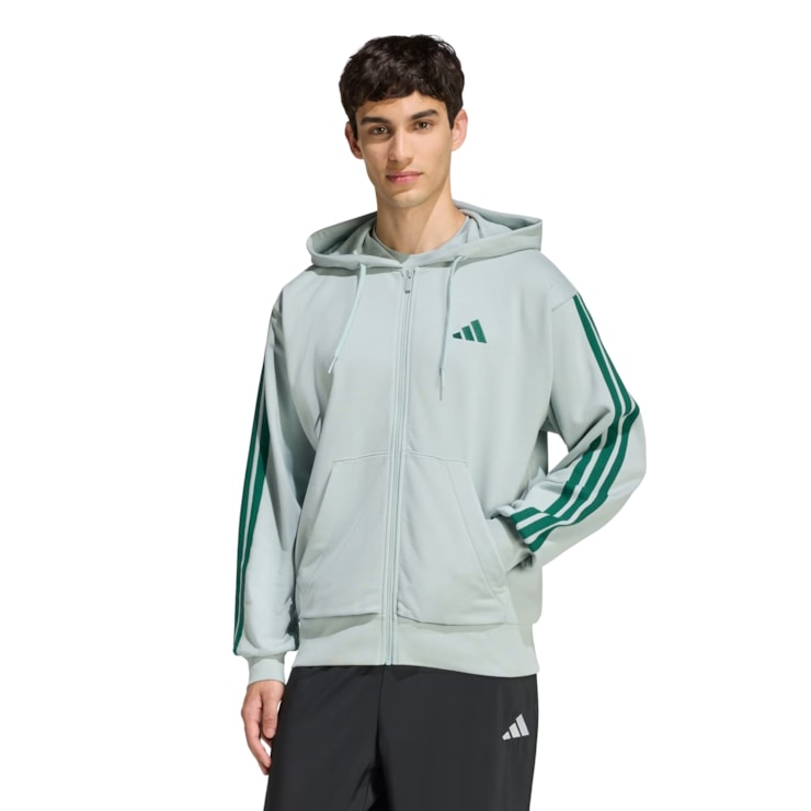 Blusão Adidas com Capuz Essentials Masculino - Cinza/Verde