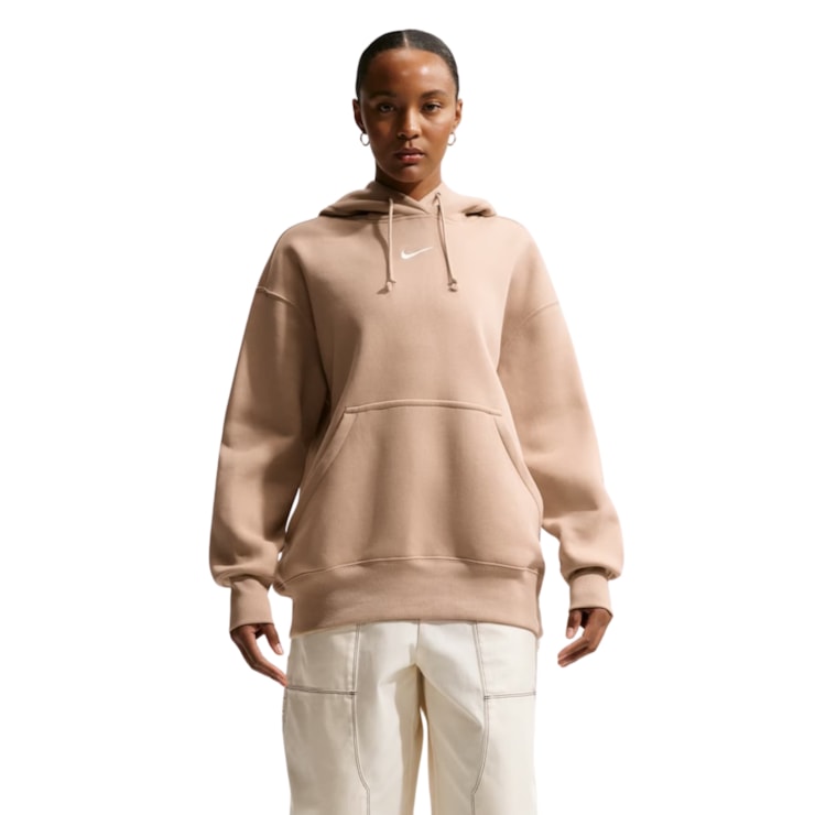 Blusão Com Touca Nike Phoenix Fleece Feminino - Bege