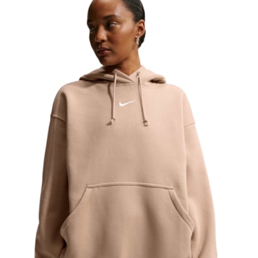 Blusão Com Touca Nike Phoenix Fleece Feminino - Bege
