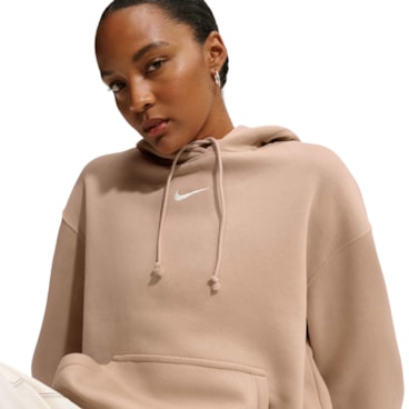 Blusão Com Touca Nike Phoenix Fleece Feminino - Bege