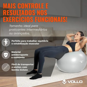 Bola Vollo Gym 65Cm Res 300Kg C/Bomba Unissex - Cinza