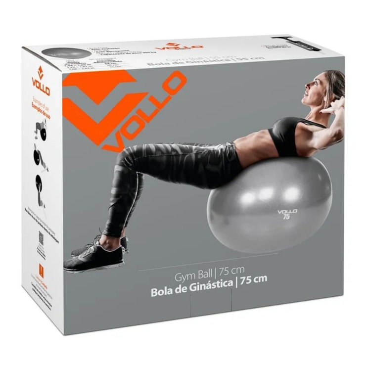 Bola Vollo Gym 75Cm Res 300Kg C/Bomba Unissex - Cinza