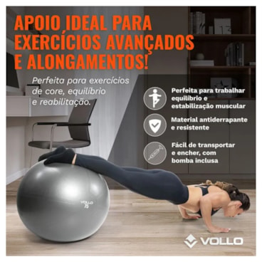 Bola Vollo Gym 75Cm Res 300Kg C/Bomba Unissex - Cinza