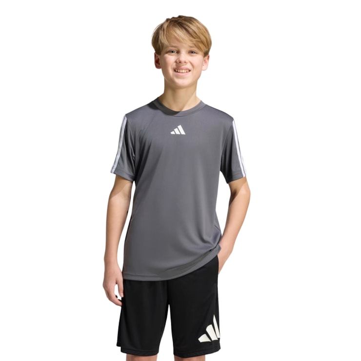 Camiseta Adidas Train Essentials 3 Listras Infantil - Cinza