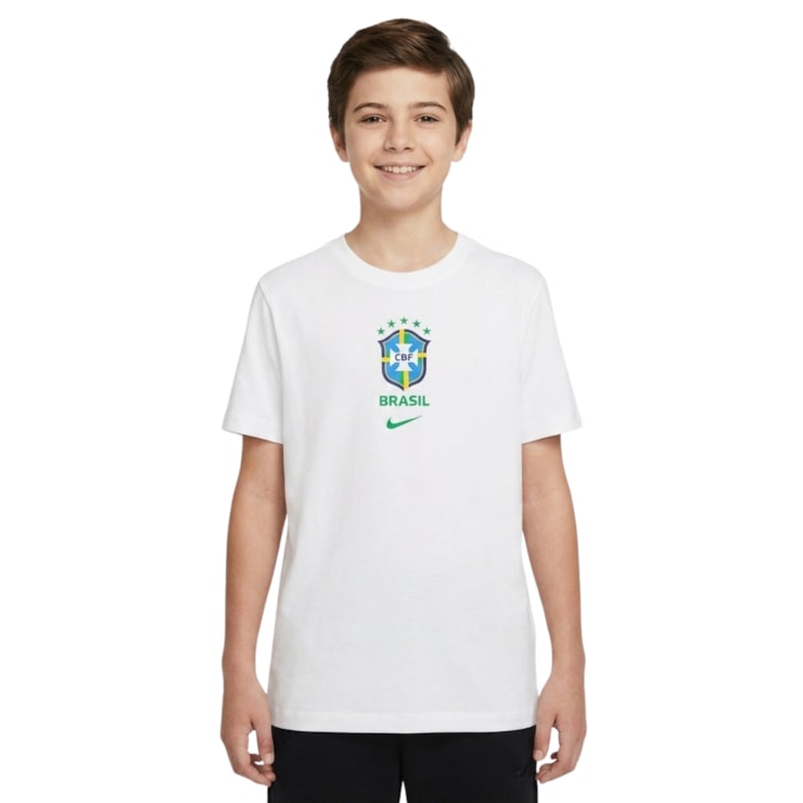 Camiseta Brasil Nike CBF Crest Tee Infantil - Branca