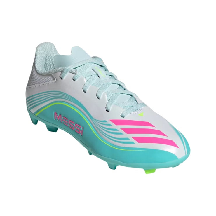 Chuteira Campo Adidas F50 Messi League Mg Infantil - Branca/Rosa