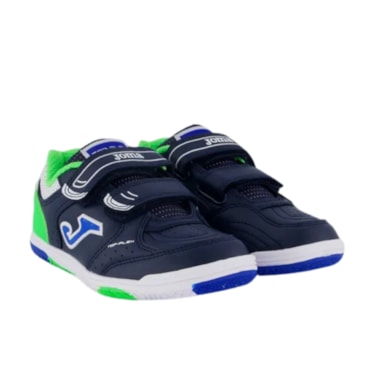 Chuteira Futsal Joma Top Flex Velcro Infantil - Azul Marinho/Verde