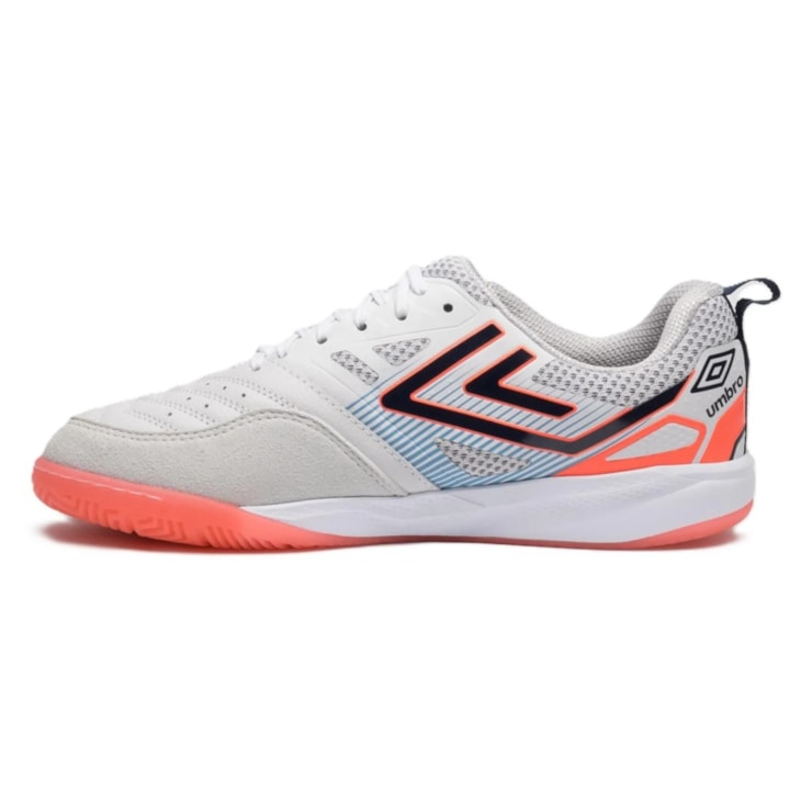 Chuteira Futsal Umbro Pro 5 Bump Masculina - Branca/Coral