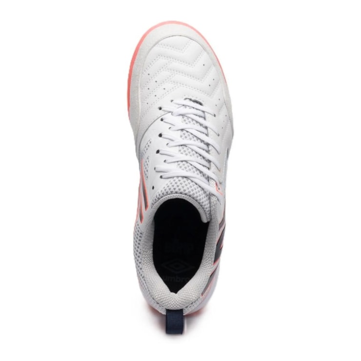 Chuteira Futsal Umbro Pro 5 Bump Masculina - Branca/Coral
