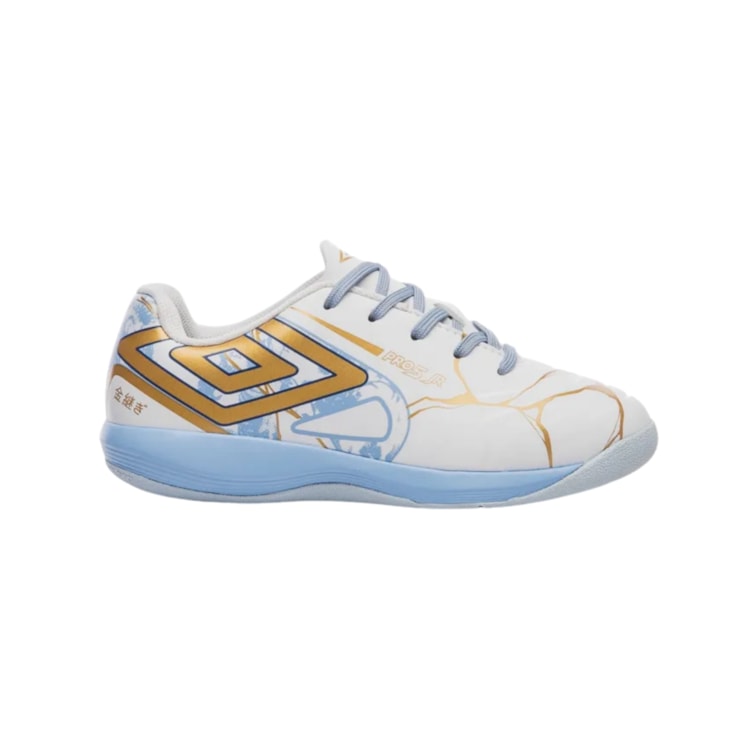 Chuteira Futsal Umbro Pro 5 Kintsugi Infantil - Branca/Azul