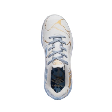 Chuteira Futsal Umbro Pro 5 Kintsugi Infantil - Branca/Azul