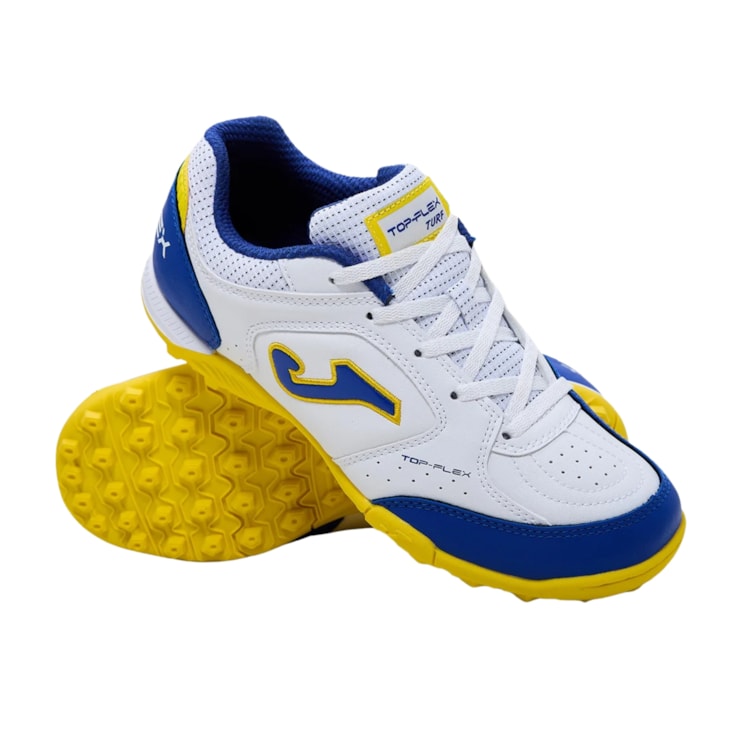 Chuteira Society Joma Top Flex Infantil - Branco/Azul