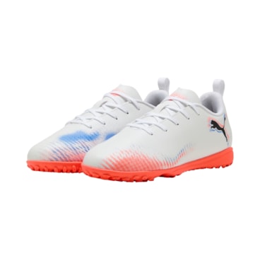 Chuteira Society Puma Future 8 Play TT Infantil - Branca/Coral