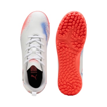 Chuteira Society Puma Future 8 Play TT Infantil - Branca/Coral