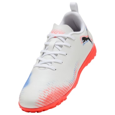 Chuteira Society Puma Future 8 Play TT Infantil - Branca/Coral