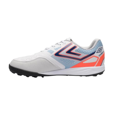 Chuteira Society Umbro Pro 5 Bump Club Masculina - Branca/Coral