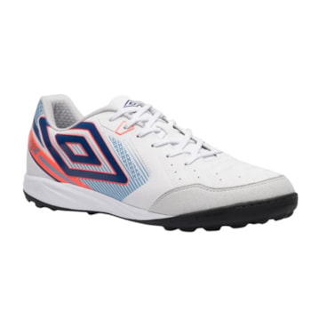 Chuteira Society Umbro Pro 5 Bump Club Masculina - Branca/Coral
