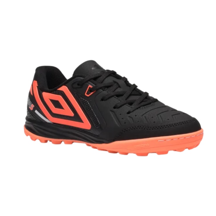 Chuteira Society Umbro Pro 5 Jr Infantil - Preta/Coral