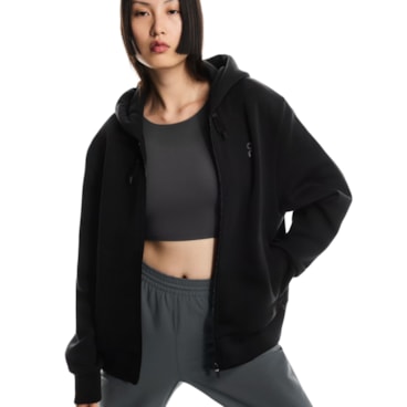 Jaqueta Com Capuz On Focus Tec Zip Hoodie Feminina - Preta