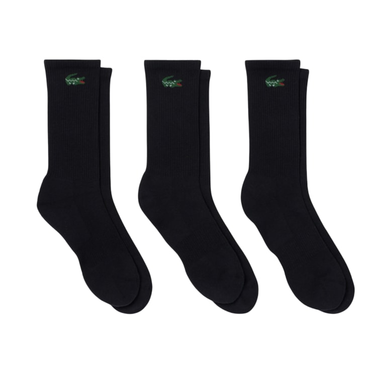 Kit Meia Lacoste Crew Rib Esportivas 3 Pares  Unissex - Preta