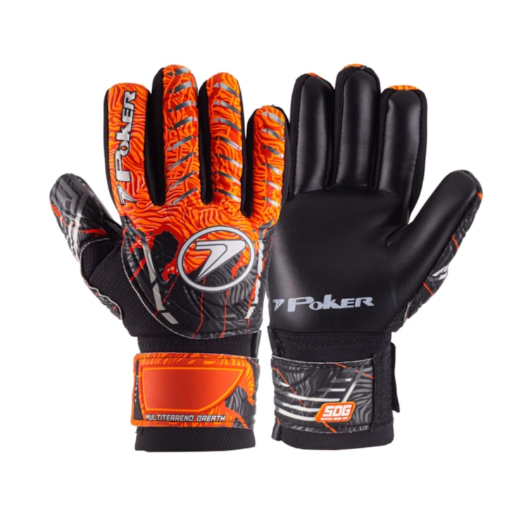 Luva Goleiro Poker Semi Prof Multiterreno Breath Unissex - Preta/Laranja