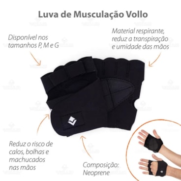 Luva Musculação Vollo M Unissex - Preta