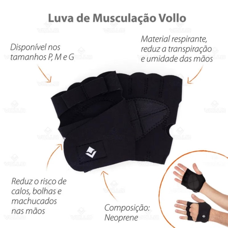 Luva Musculação Vollo M Unissex - Preta