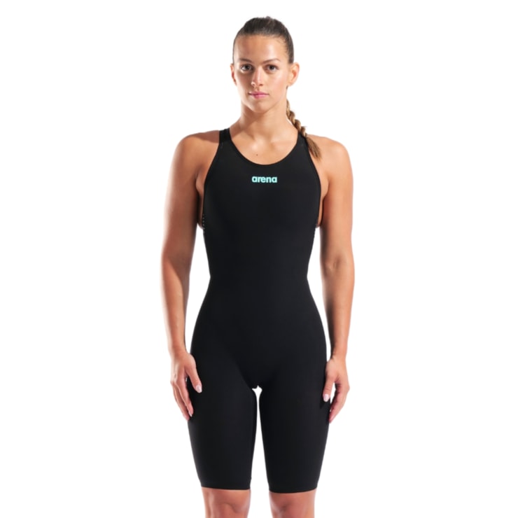 Maiô Arena Powerskin Veloce Open Back Feminino - Preto/Verde