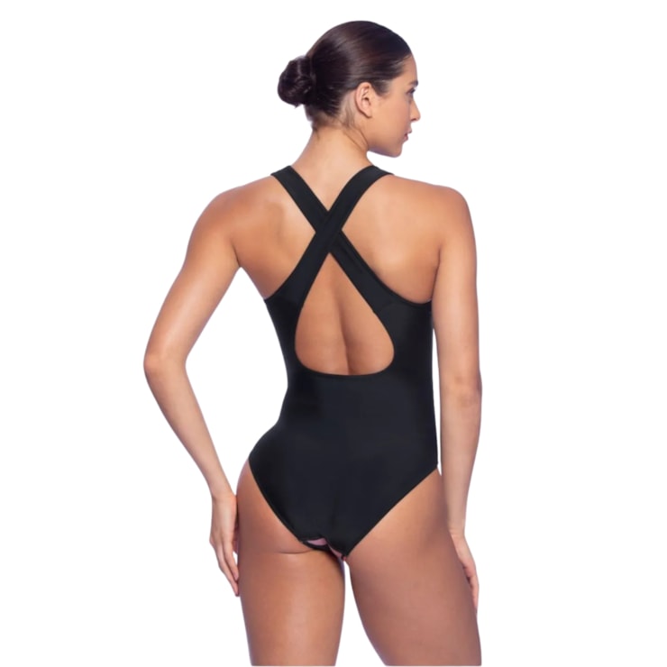 Maiô Speedo Cross Calçadão Chama Feminino - Preto/Laranja