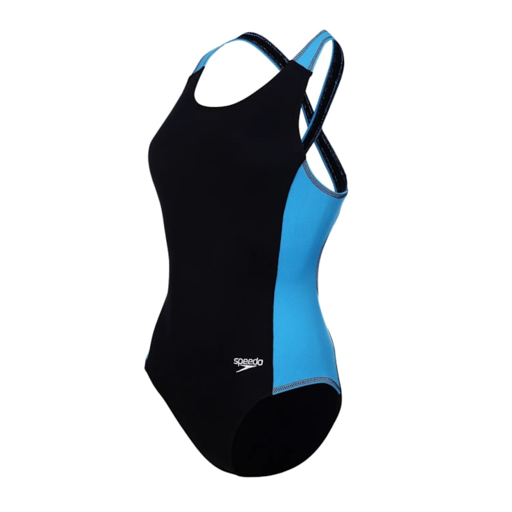 Maiô Speedo Cross Green'N Blue Liso Com Recorte Feminino - Preto/Azul