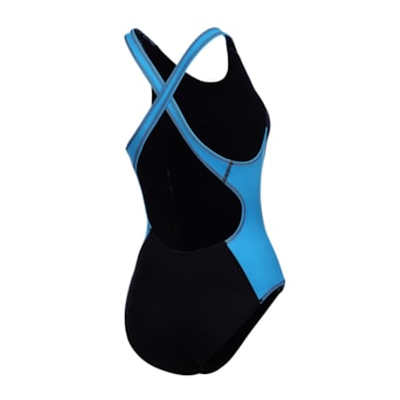 Maiô Speedo Cross Green'N Blue Liso Com Recorte Feminino - Preto/Azul