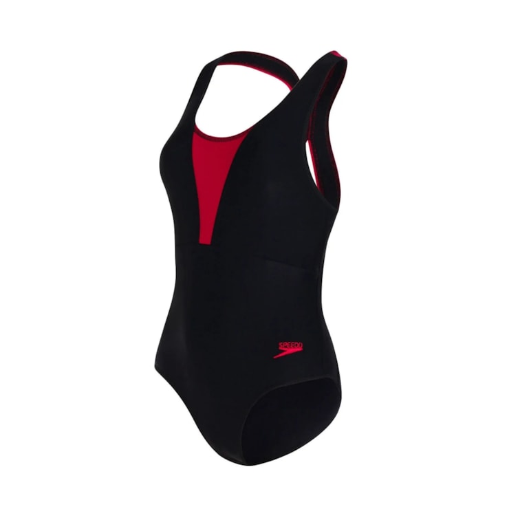 Maiô Speedo X Classic Recorte Feminino - Preto/Vermelho