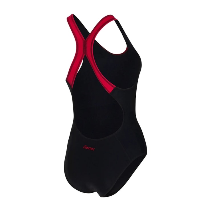 Maiô Speedo X Classic Recorte Feminino - Preto/Vermelho