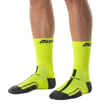 Meia Mizuno Cano Médio Performance 33/38 Unissex - Amarela/Cinza