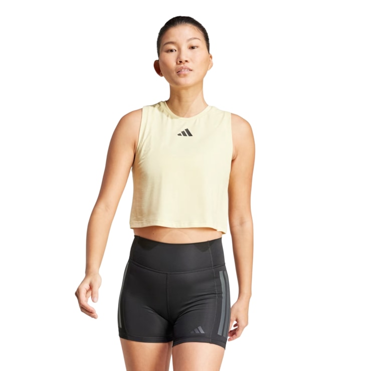 Regata Adidas Cropped Power 3 Listras Boxy Feminina - Amarela
