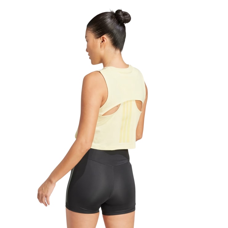 Regata Adidas Cropped Power 3 Listras Boxy Feminina - Amarela