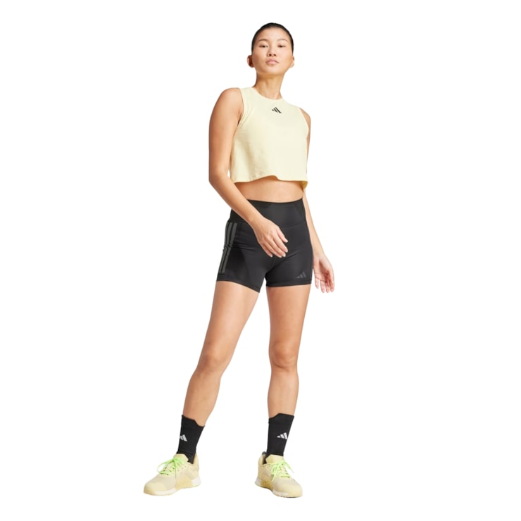 Regata Adidas Cropped Power 3 Listras Boxy Feminina - Amarela