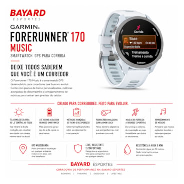 Relógio Monitor Cardíaco Garmin Forerunner 170 Music Unissex - Marfim/Azul