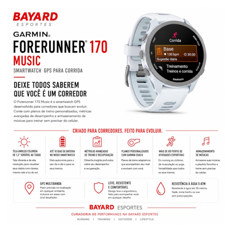 Relógio Monitor Cardíaco Garmin Forerunner 170 Music Unissex - Marfim/Azul