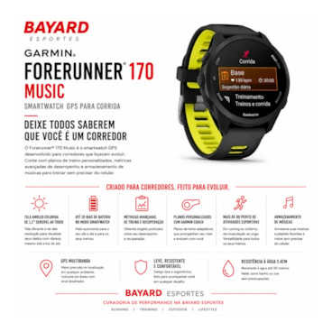 Relógio Monitor Cardíaco Garmin Forerunner 170 Music Unissex - Preto/Amarelo