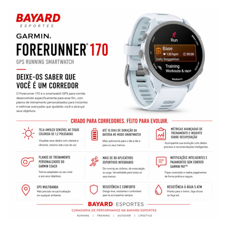 Relógio Monitor Cardíaco Garmin Forerunner 170 Unissex - Marfim/Azul