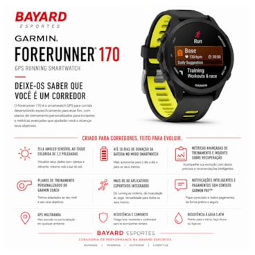 Relógio Monitor Cardíaco Garmin Forerunner 170 Unissex - Preto/Amarelo