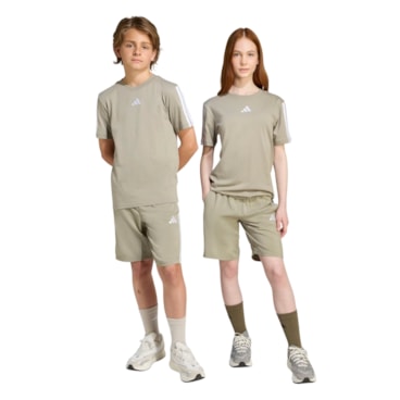 Shorts Adidas Essentials Climacool 3 Listras Infantil - Caqui
