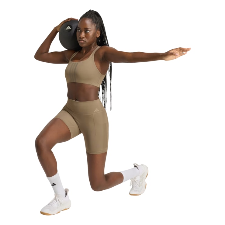 Shorts Adidas Optime 3 Listras Legging Feminino - Caqui