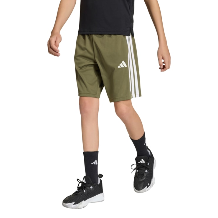 Shorts Adidas Train Essentials 3 Listras Infantil - Verde Oliva