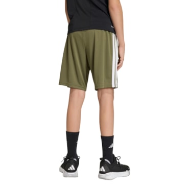 Shorts Adidas Train Essentials 3 Listras Infantil - Verde Oliva