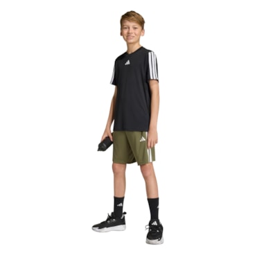 Shorts Adidas Train Essentials 3 Listras Infantil - Verde Oliva